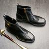 Platinum Wei Martin Boots Men'S British High Top Boots Leather Medium Top Leather Shoes Tooling Chelsea Short Boots