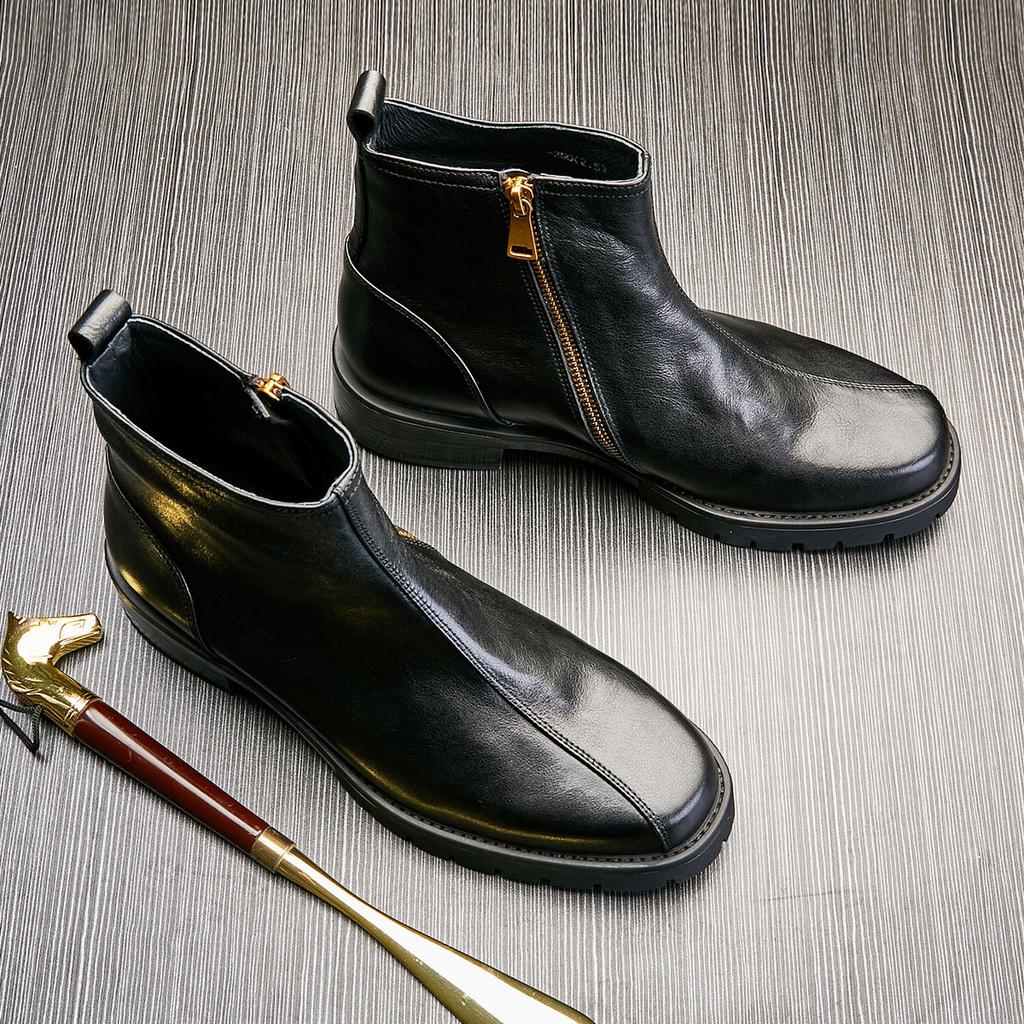 Platinum Wei Martin Boots Men'S British High Top Boots Leather Medium Top Leather Shoes Tooling Chelsea Short Boots