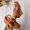 Large size wedge heel sandals for women's summer new thick-soled fish mouth hollow Velcro sandals for women