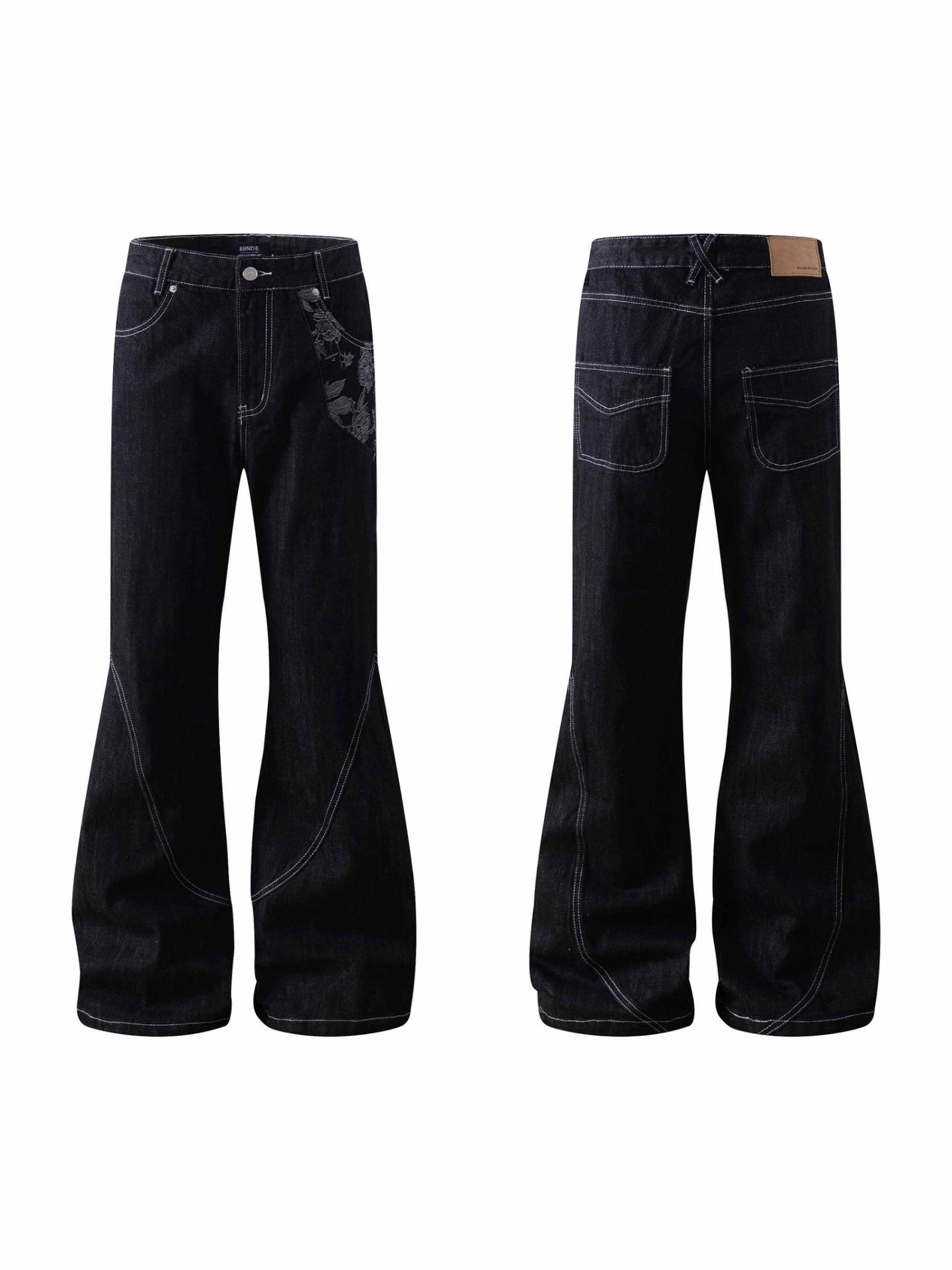 American High Street Spicy Girl Cotton Jacquard Patchwork Flare Jeans Small
