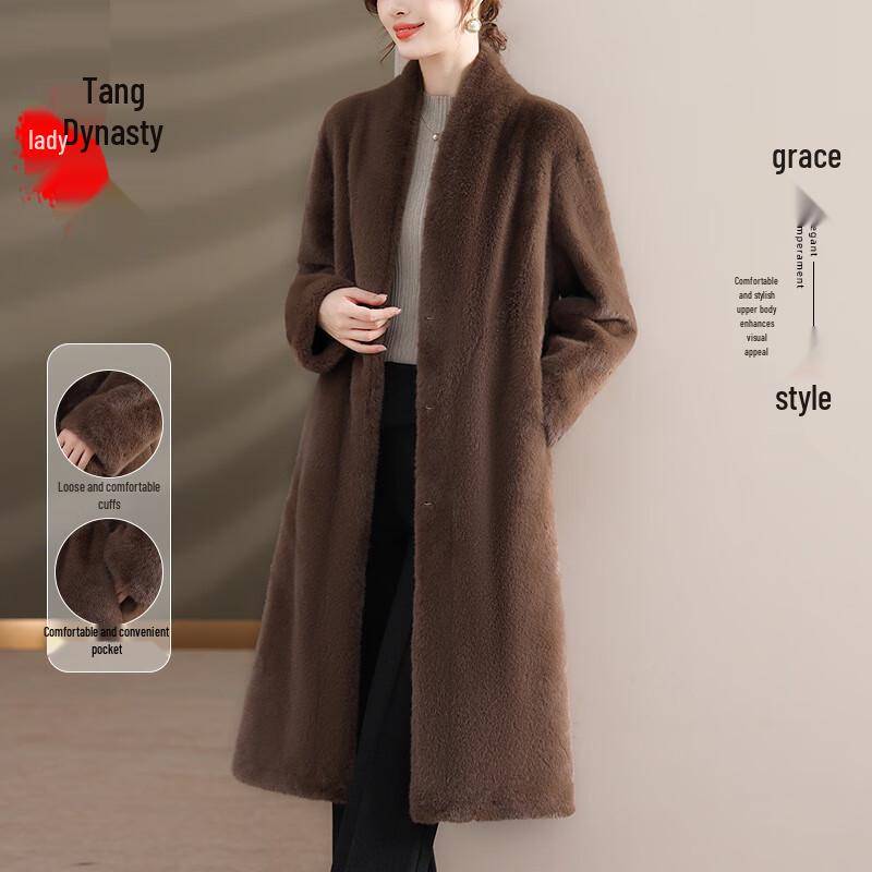 Płaszcz ze sztucznego futra norki o średniej długości Da Tang Fu Ren dla kobiet