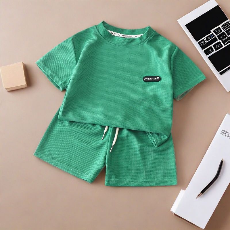Childrens Summer Short Sleeve Shorts Pajamas With Soft Waffle Fabric For Kids