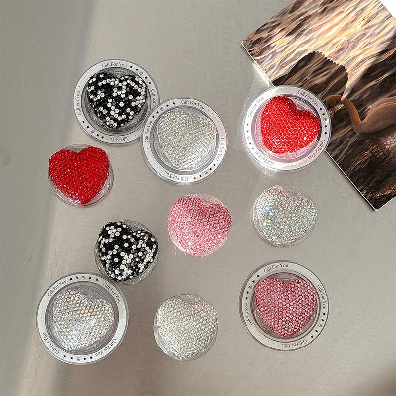 Colorful Rhinestone Heart Phone Holder: Magnetic Magsafe, Desktop Stand, Finger Ring, Portable Airbag.