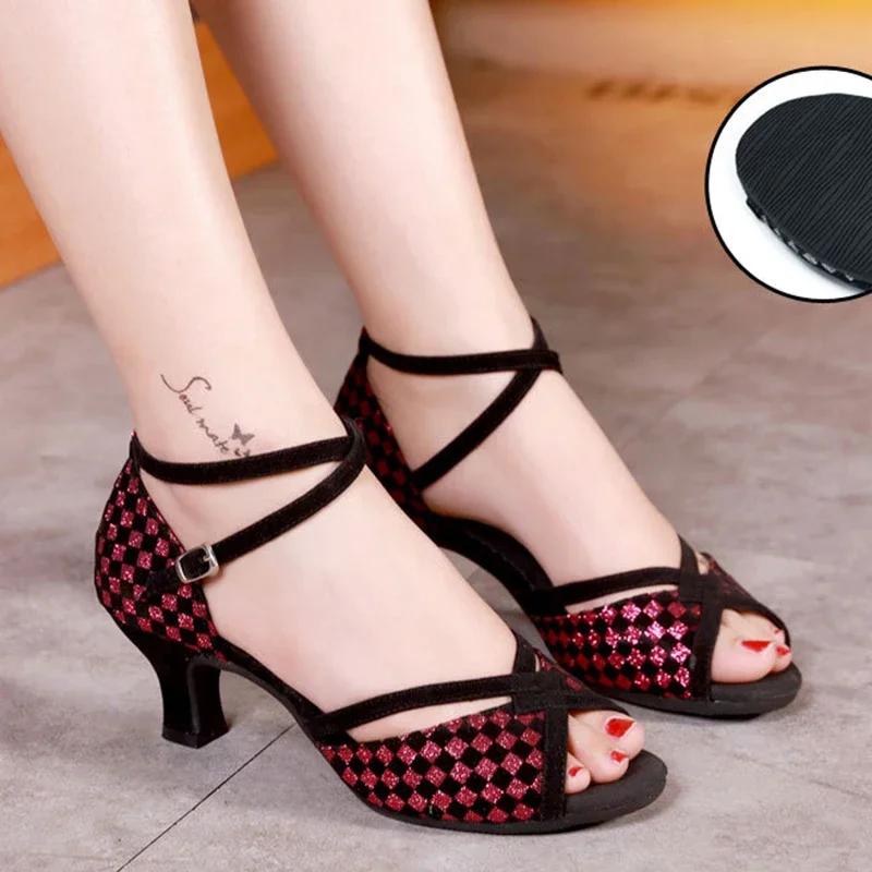 High Heel Ladies' Dancing Shoes for Latin Tango Ballroom Salsa Dance with Soft Sole