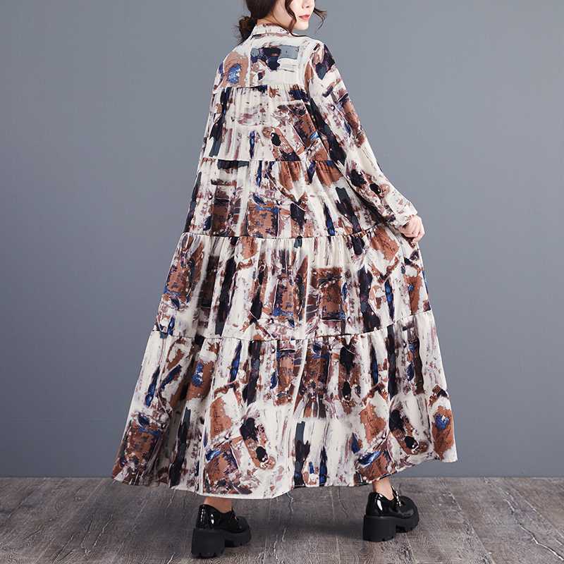 Herbst Neu Locker Große Größe Druck Stitching Kuchenkleid