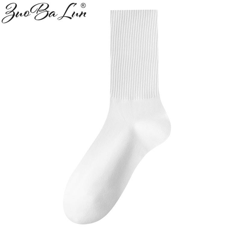 Unisex Black & White Korean Style Mid-Calf Cotton Socks - Sweat-Absorbent, Solid Color, Perfect for All Seasons