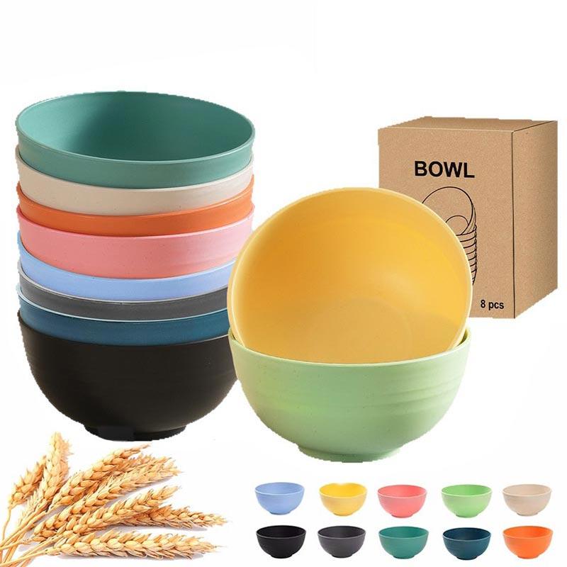 8/6Piece Set Nordic Wheat Straw Bowl Home Salad Bowl Children's Creative Plastic Bowl Student Dormitory Rice Bowl Tableware Set
