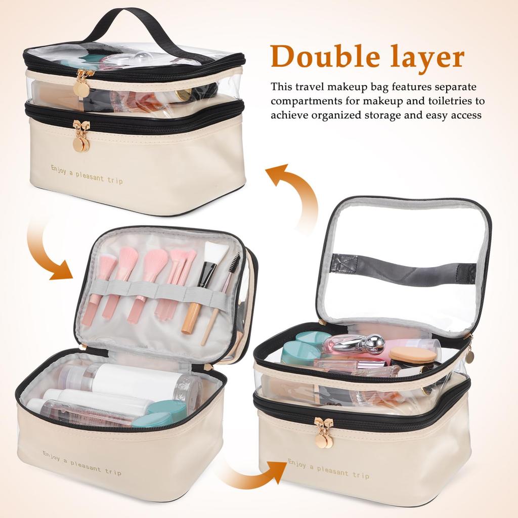 Frcolor Makeup Travel Cosmetic Travel Toiletry Large Capacity Cosmetic Cosmetic Storage Makeup Travel Toiletry Travel Pouch Pouch, Bag, Double-Layer