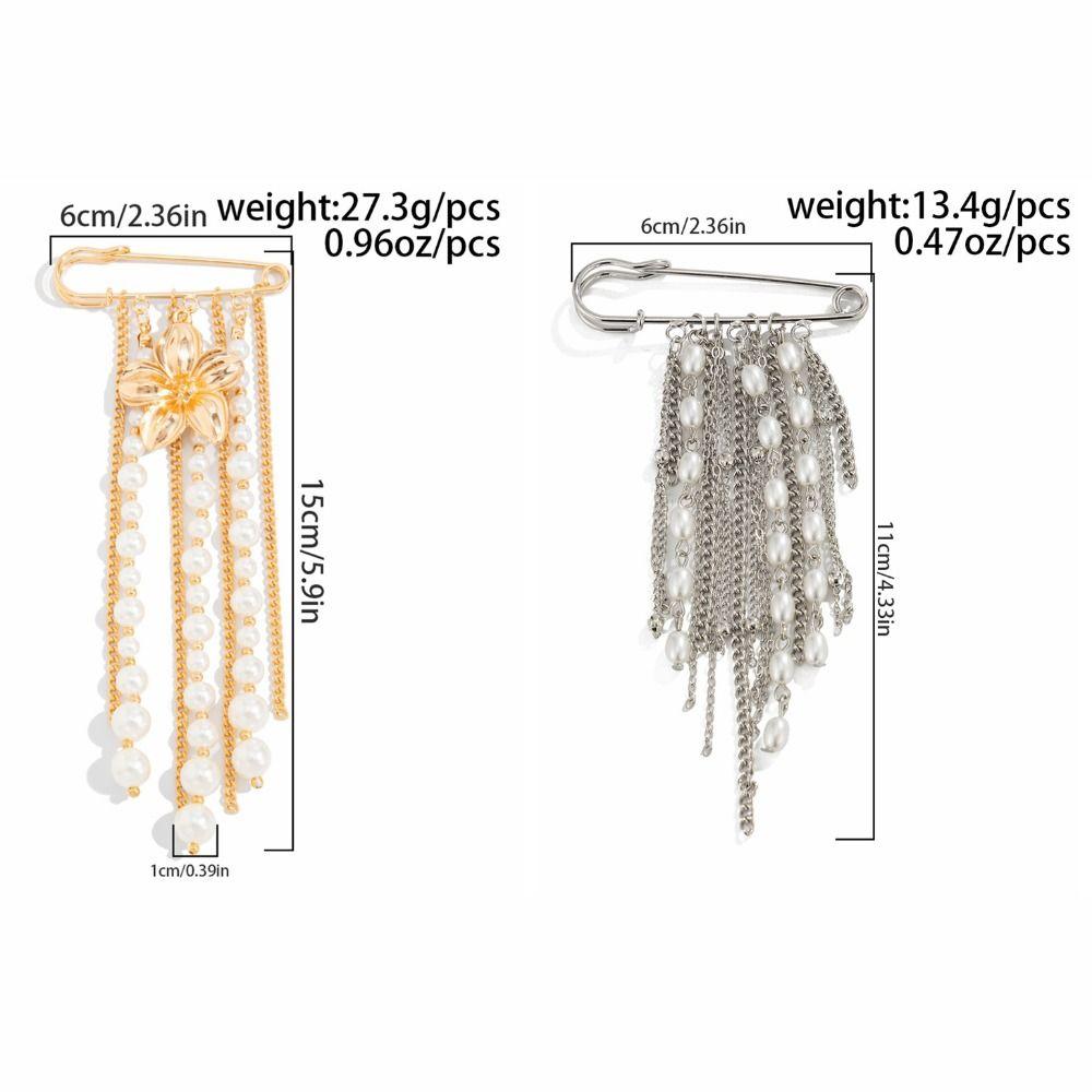 Flower Long Tassel Brooch Pearl Waist Cinching Fixed Pin Exquisite Multi-layer Chains Pin Women