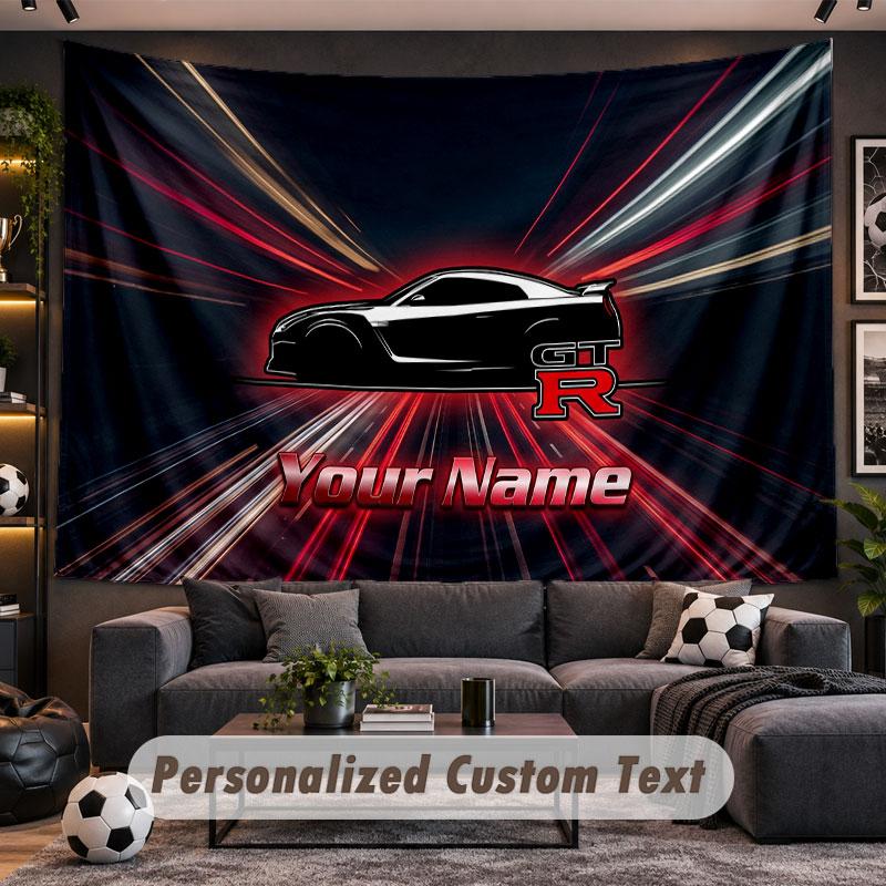 Wall Hanging Tapestry Custom NameNissan GT-R Pattern Personalized Printed Fabric Wall Decor