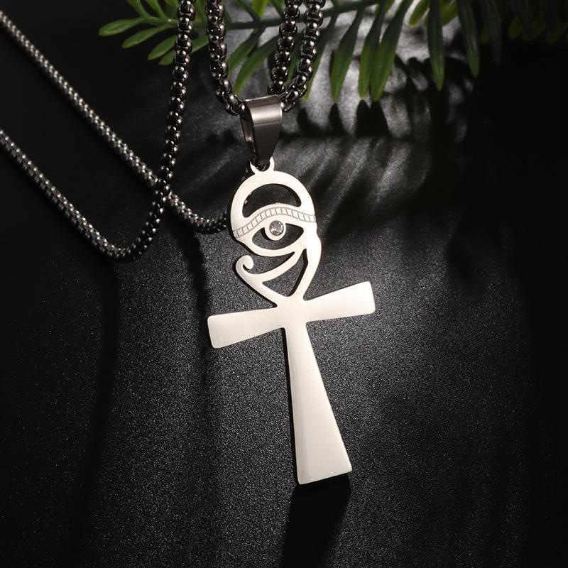 Retro Style Stainless Steel Horus Eye Pendant Necklace Mens Religious Jewelry