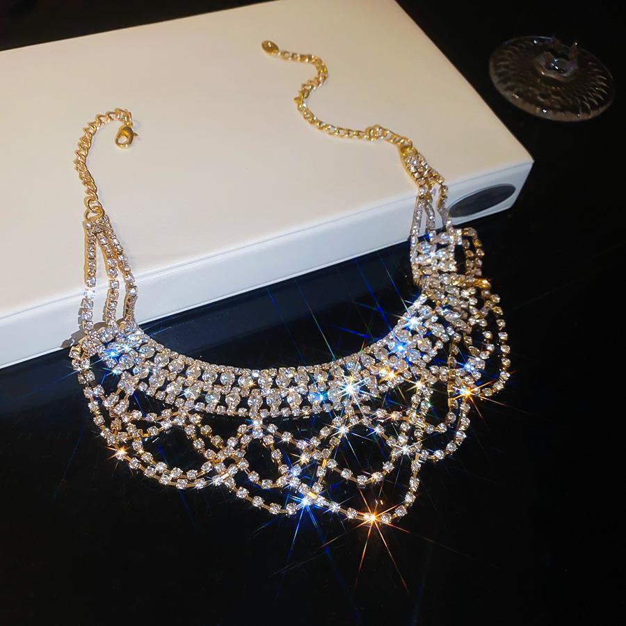 High-end Light Luxury Rhinestone Multi-layer Lace Fringed Necklace Exquisite Niche Clavicle Chain Personalized Fashion Women Accessories