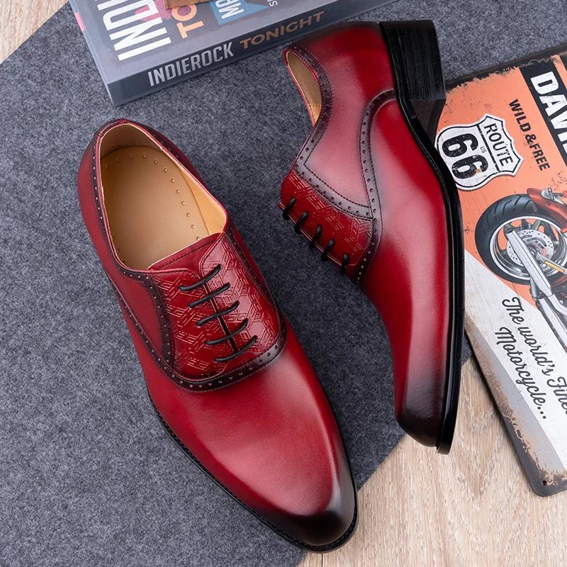 Fashion Successful Men's Leather Shoes Elegant Printing Wedding Party Social Footwear Red Black Office Adult Shoe Lace Up Comfortable
