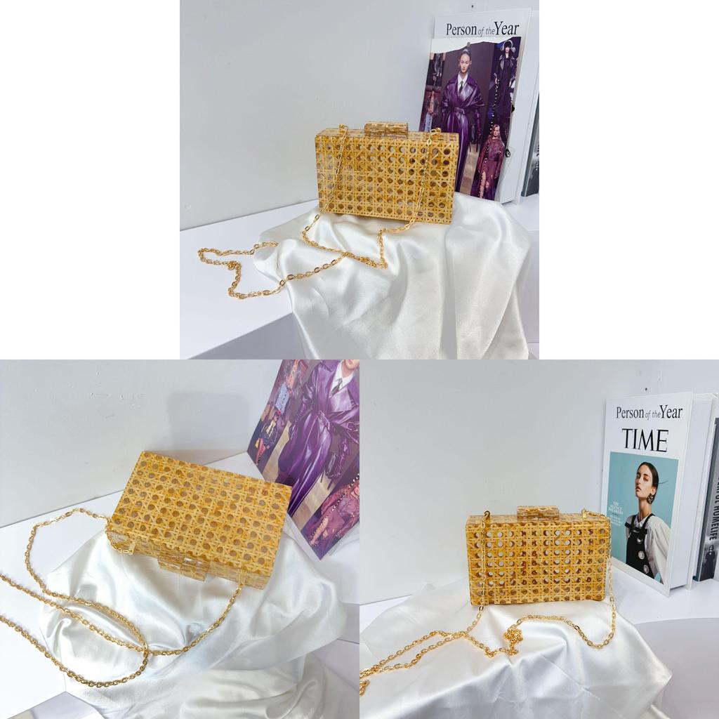 Retro Evening Clutch Bag With Acrylic Material And Chain Strap For Daily Use