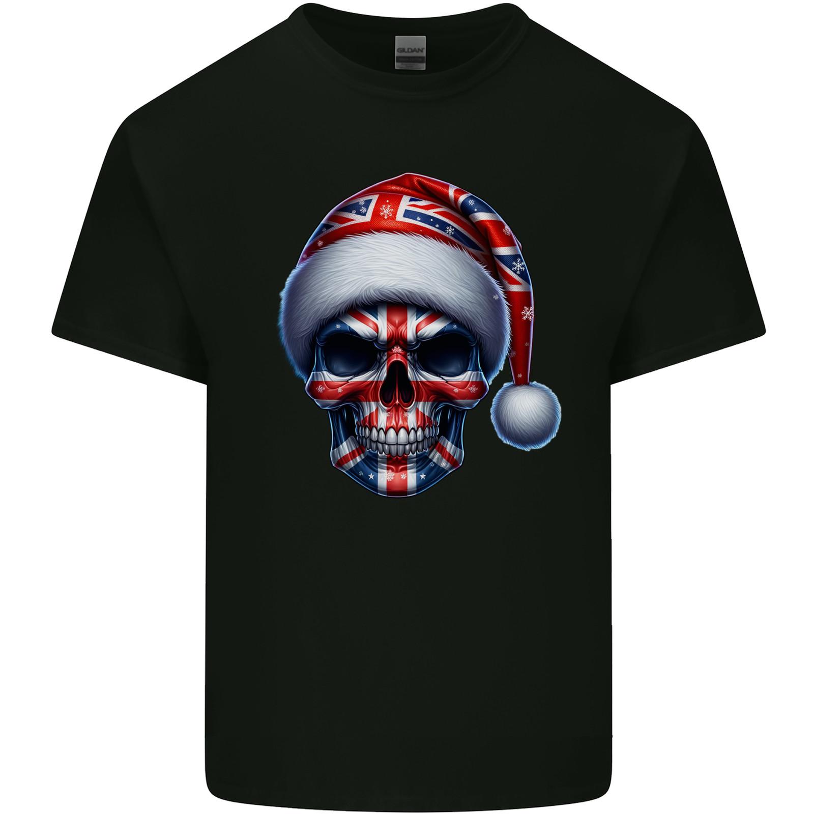 Britain Christmas Skull British UK Flag Union Jack Mens Light Cotton T-Shirt Mens Womens Tees Top 2XL