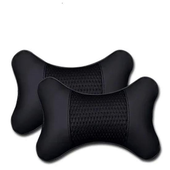 2Pcs Car Seat Neck Pillow Headrest Rest Cushion Support PU Leather Knitted Seat  Auto Black Safety Pillow Car Accessories