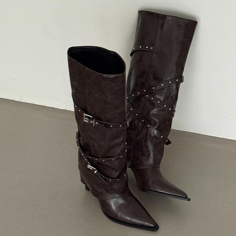 Women High Boots High Heels Designer Dress Shoes Pointed Toe Knee High Boots 2025 Winter Pumps Luxury Sexy Mujer Bootas