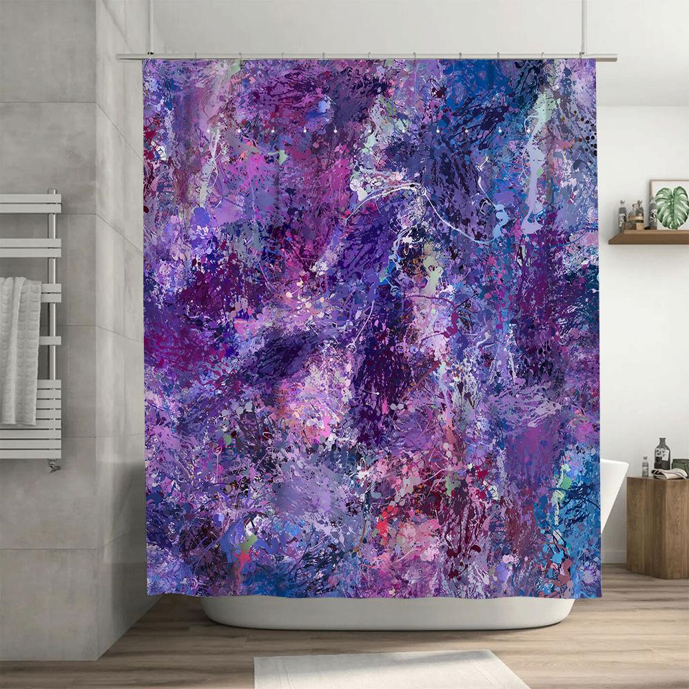 Abstract Bathroom Shower Curtain With Purple, Pink Blue Artistic Design Modern Home Decor For Bathtub 72 X 84 Inches (183Cm X 21