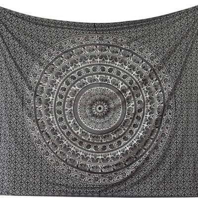 Handmade Indian Hippie Bohemian Psychedelic Elephant Mandala Wall Hanging Bedding Tapestry (Black Silver)