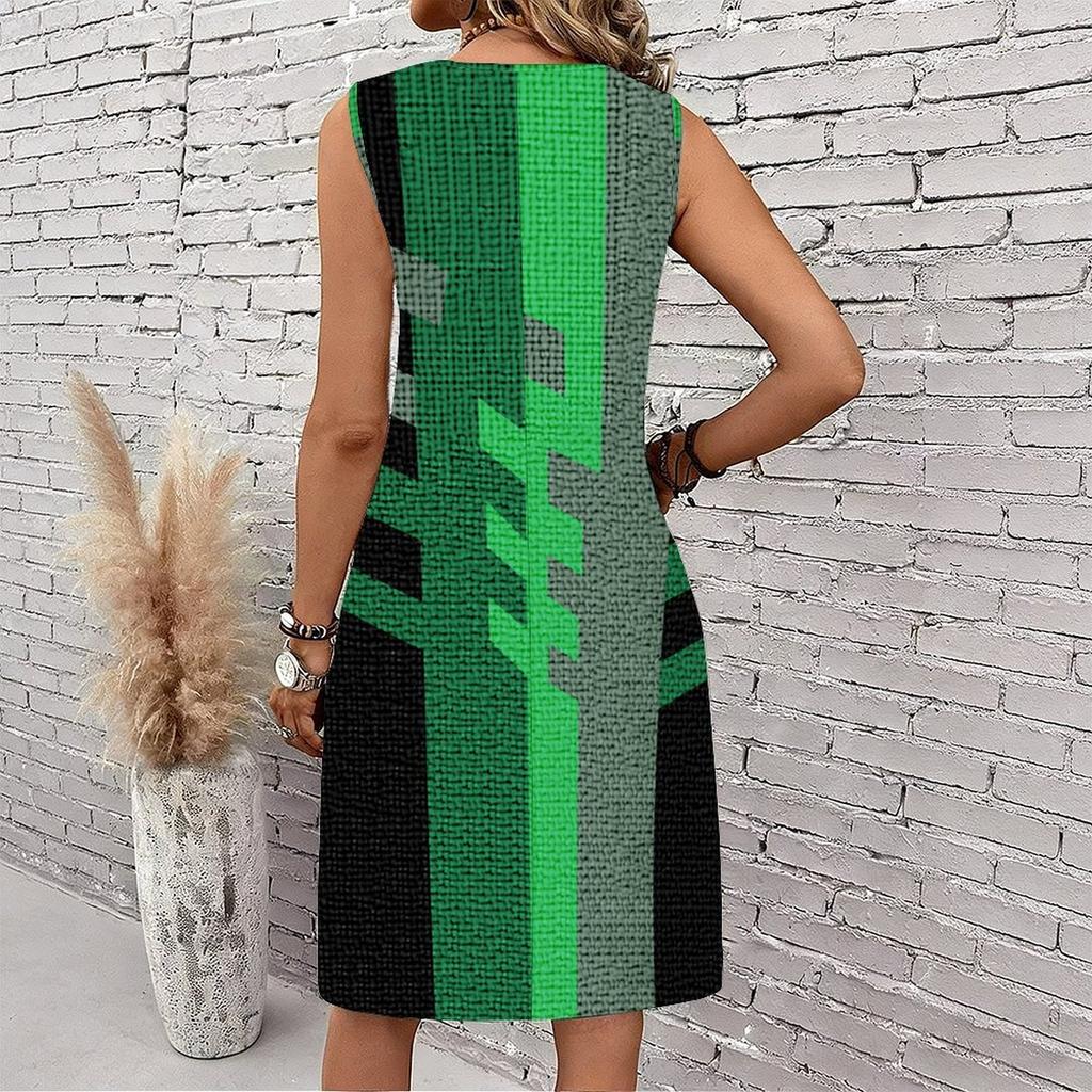 Plus Size V Neck Sleeveless Misty Bamboo Forest Brook Print For Peaceful Zen Getaway