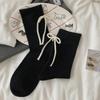 Warm Wool Socks for Autumn and Winter, Followed By Three-dimensional Bow Accessory Socks, Boneless Solid Color Mid-calf Socks