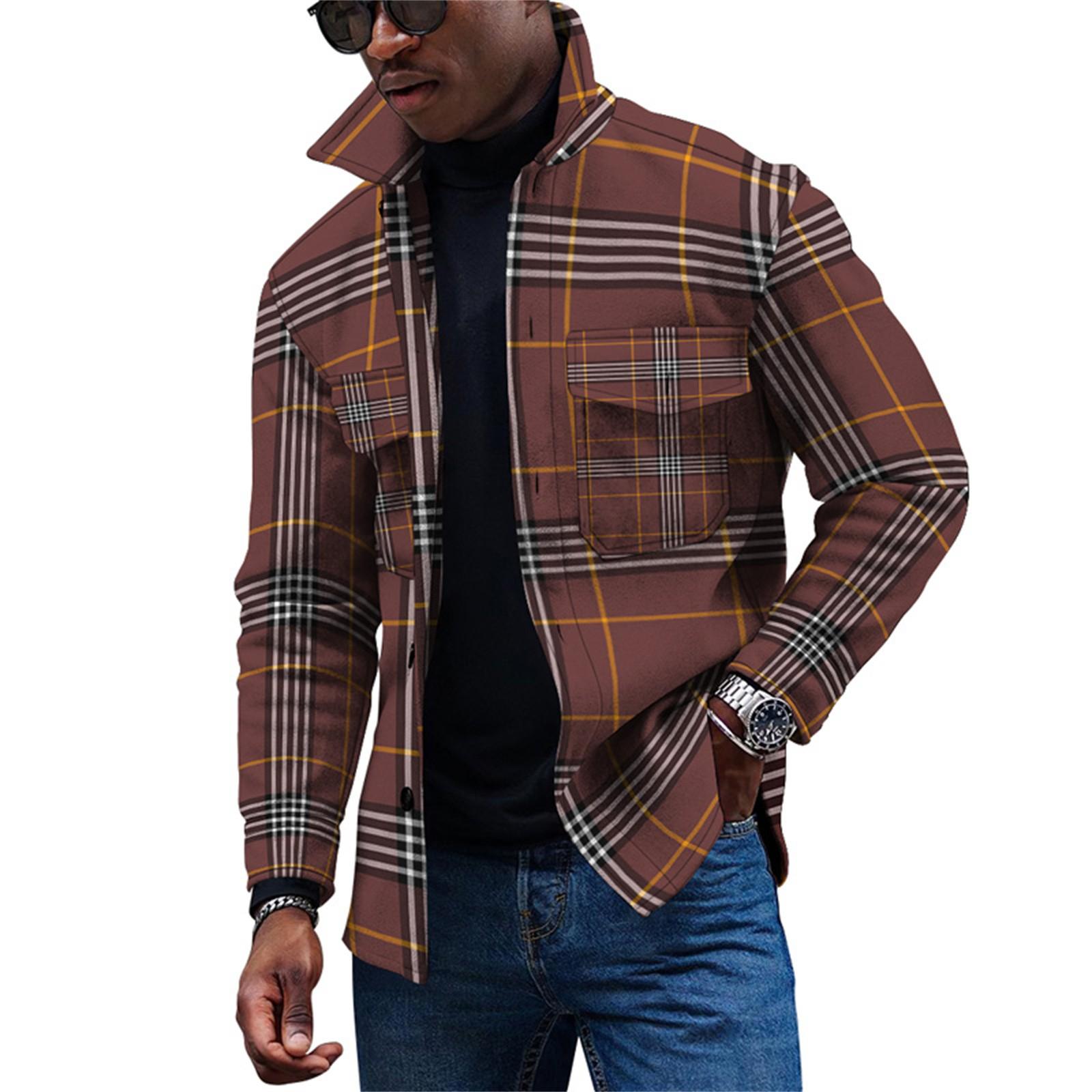 

Мужская модная тенденция, повседневная повседневная куртка на пуговицах с длинным рукавом с принтом XXXL кофейный