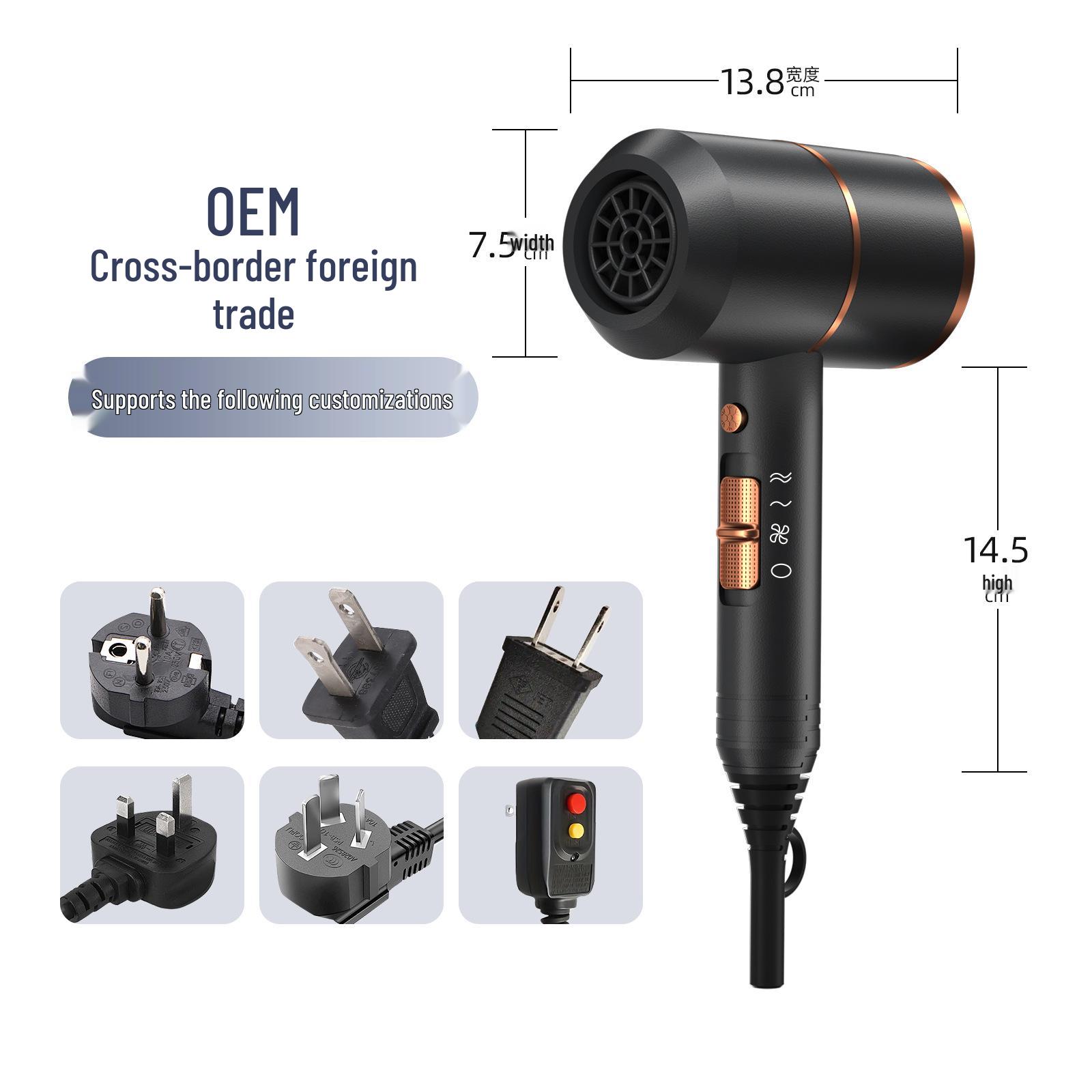 

Мощный фен с отрицательными ионами для салонов и дома European plug 220V золотой/чёрный