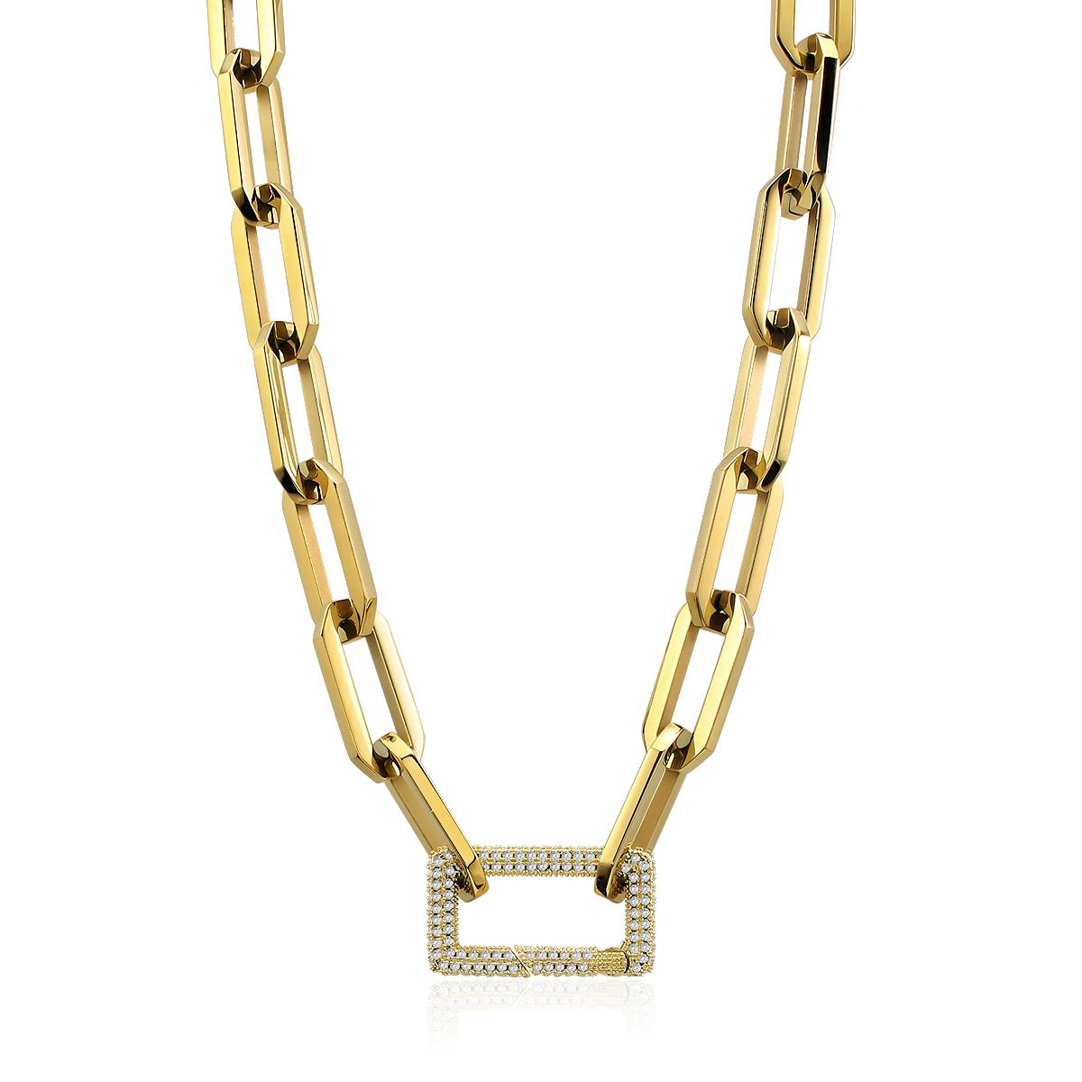 

Women s Stylish Stainless Steel Pendant Necklace with Geometric Pattern and Link Chain Featuring Zircon Main Stone золотий