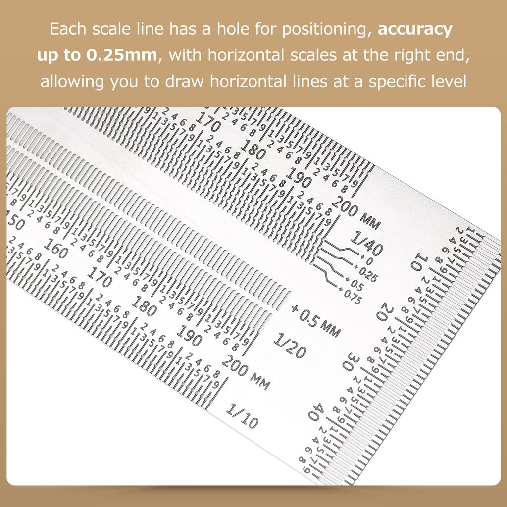 Stainless Steel Ruler, Hole Positioning Gauges Woodworking Tool Multifunctional Carpenter Measuring Tool for Artists Designers Engineers