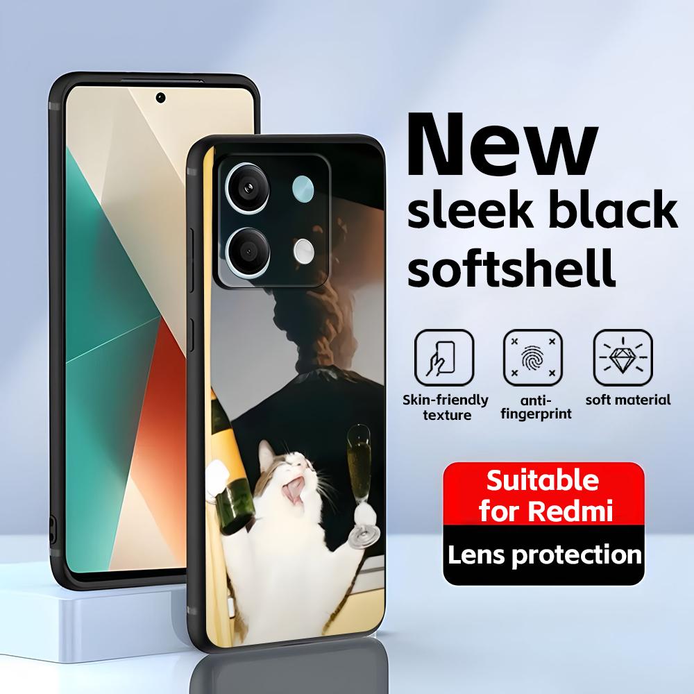 Funny Cat Memes  Phone Case For Redmi Note 14 13 12 11 Pro Plus S 5G 14C A3 Soft Black Phone Cover