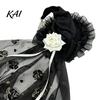 Cosplay Costume Supplies Halloween Witch Hat with Rose for Women, Gothic Vintage Mini Wizard Fancy Dress Accessories Headpiece Veil Costume,