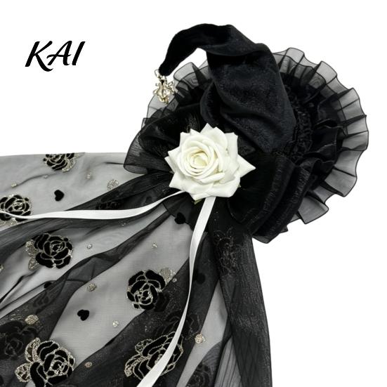 Cosplay Costume Supplies Halloween Witch Hat with Rose for Women, Gothic Vintage Mini Wizard Fancy Dress Accessories Headpiece Veil Costume,