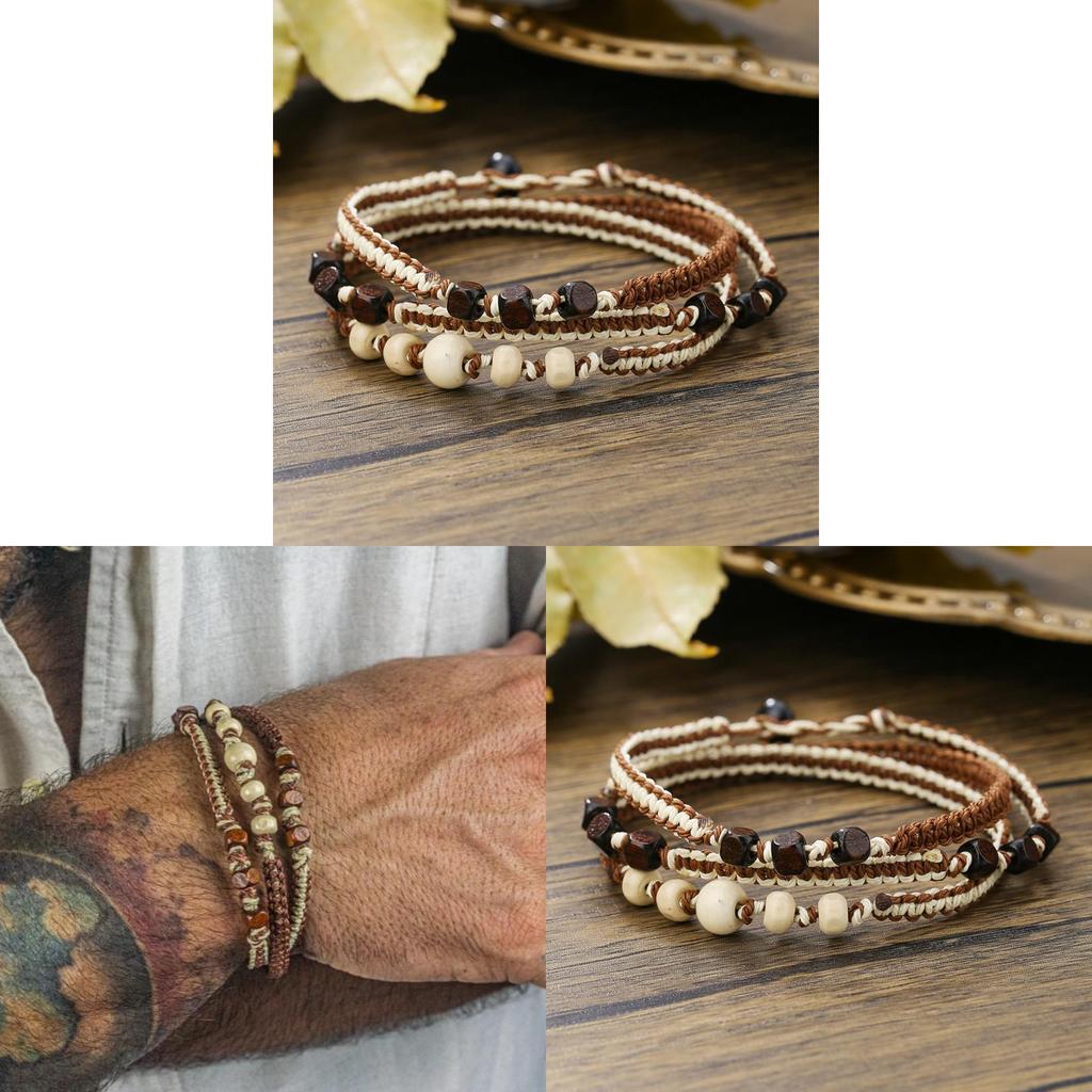 Bohemian Multilayer Woven Beaded Bracelet Handmade Wooden Jewelry For Travel Gift