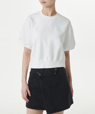 MUSINSA STANDARD WOMAN Women'S Double Knit Short Sleeve Sweatshirt [White]
