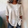Women's Short Sleeve Shirt Casual Tie Front Blouse with Button Detail and Textured Pattern