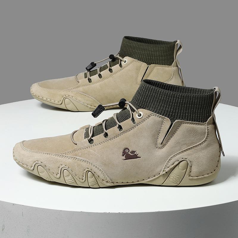 Autumn and winter socks, high-top leather boots, velvet cotton shoes, genuine leather Martin boots, men's shoes, tooling, velvet to keep warm