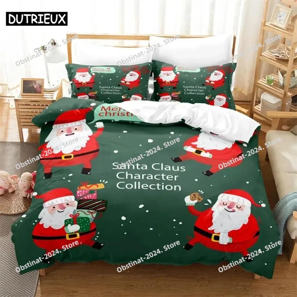 Cartoon Weihnachtsmann Bettwäscheset Bettbezugset 3D Bettwäsche Digitaldruck Bettwäsche Queen Size Bettwäscheset Modisches Design