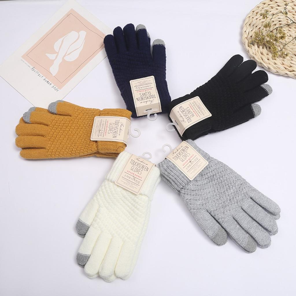Gloves for Women In Winter, Thickened with Velvet, Korean Version, Cold Resistant, Cute, Cycling, Touch Screen, Warm, Knitted Yarn Gloves