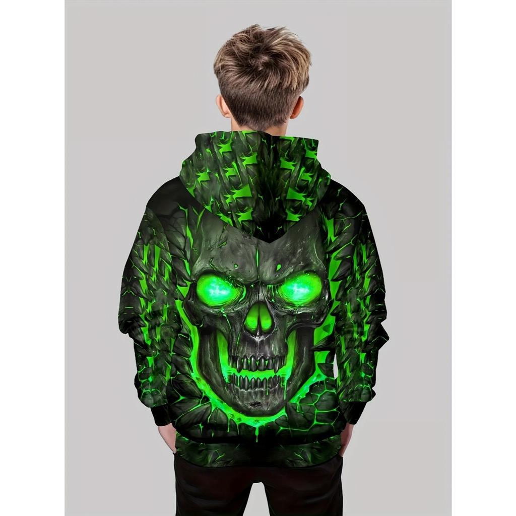 Boys' Fashion 3D Printed Casual Hoodie - Long Sleeve Round Neck Hoodie Outdoor