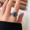 Retro Blue Resin Ring For Women Gothic  Sterling Silver Adjustable Open Ring Vintage  Trendy Unisex Accessories Gift