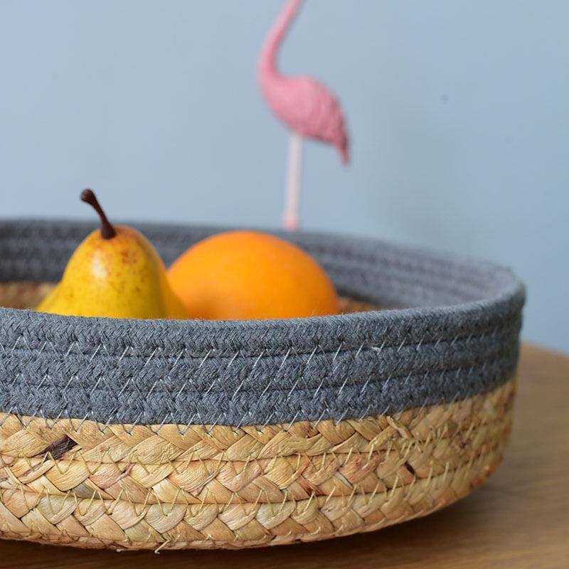 Round Woven Water Hyacinth Basket - Home Snack and Sundries Organizer