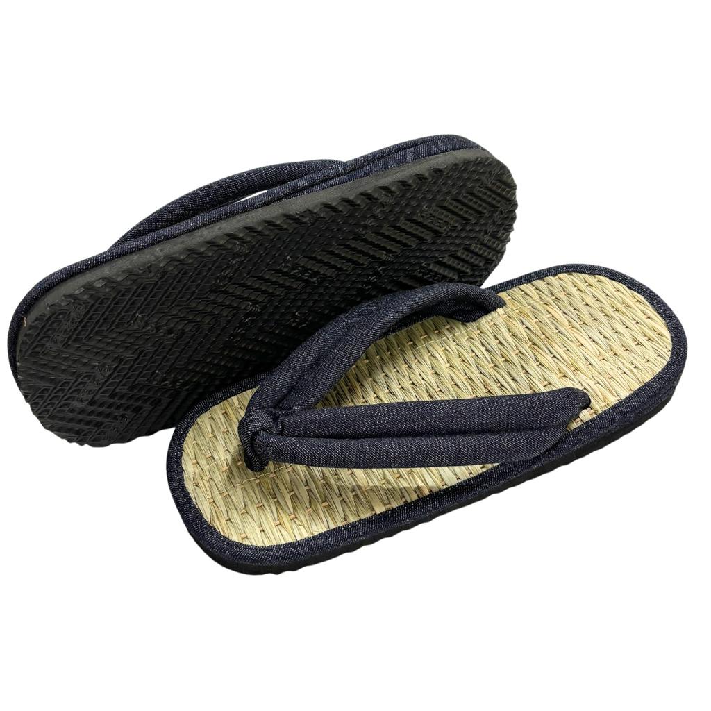 Edoten Sandals with Made In Japan with Shichito Igusa for Indoor and Outdoor Lightweight Rubber Beige Rope and Denim Sizes 3L Japanese-Style Straps,