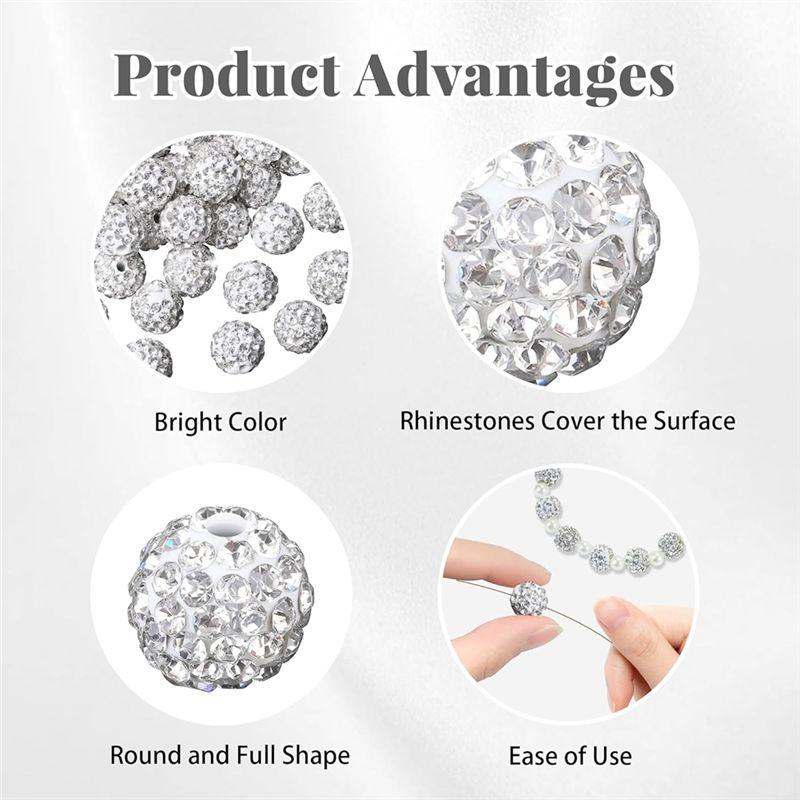 AAAF 200Pcs 10Mm White Rhinestone Beads For Bracelet Disco Balls Beads Bling Sparkly Beads White Beads For Jewelry Making