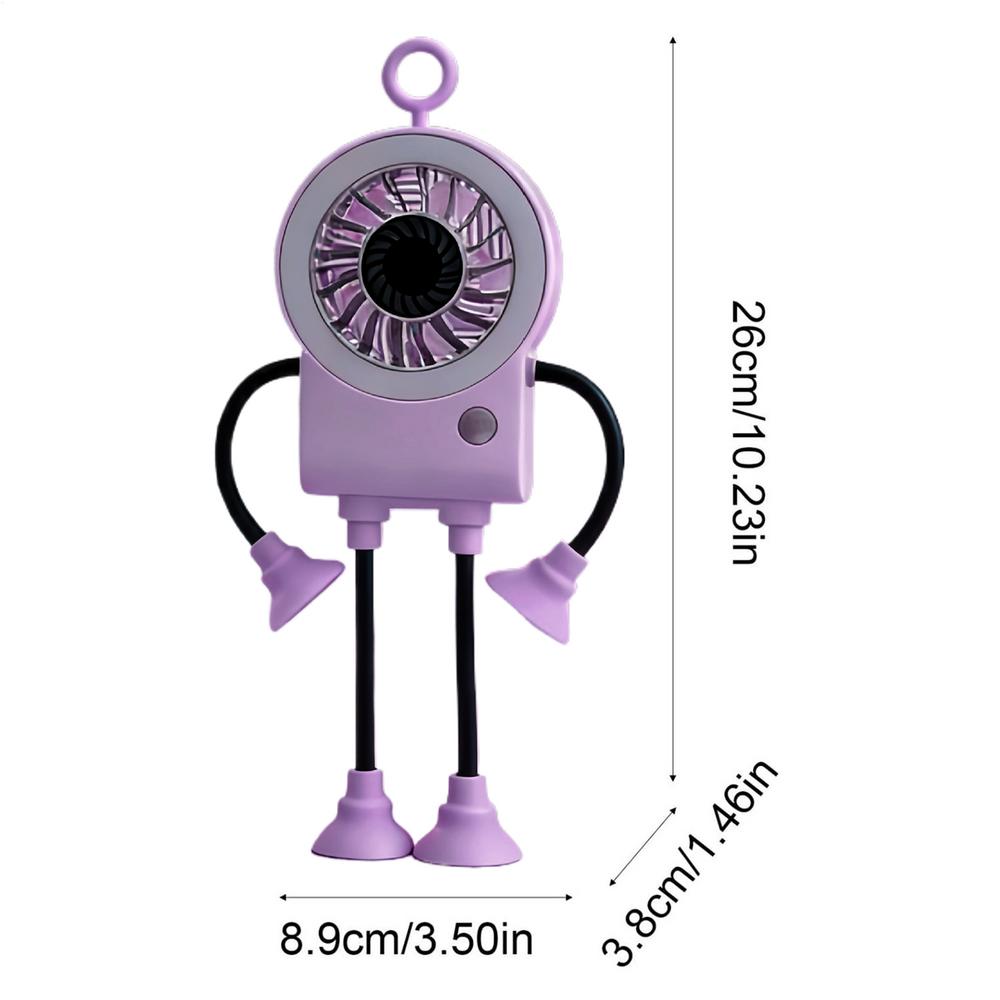 Desktop Fan Robot Shape Portable Rechargeable Personal Cooler With LED Light Portable Fan With Suction Cups For Home Kitchen