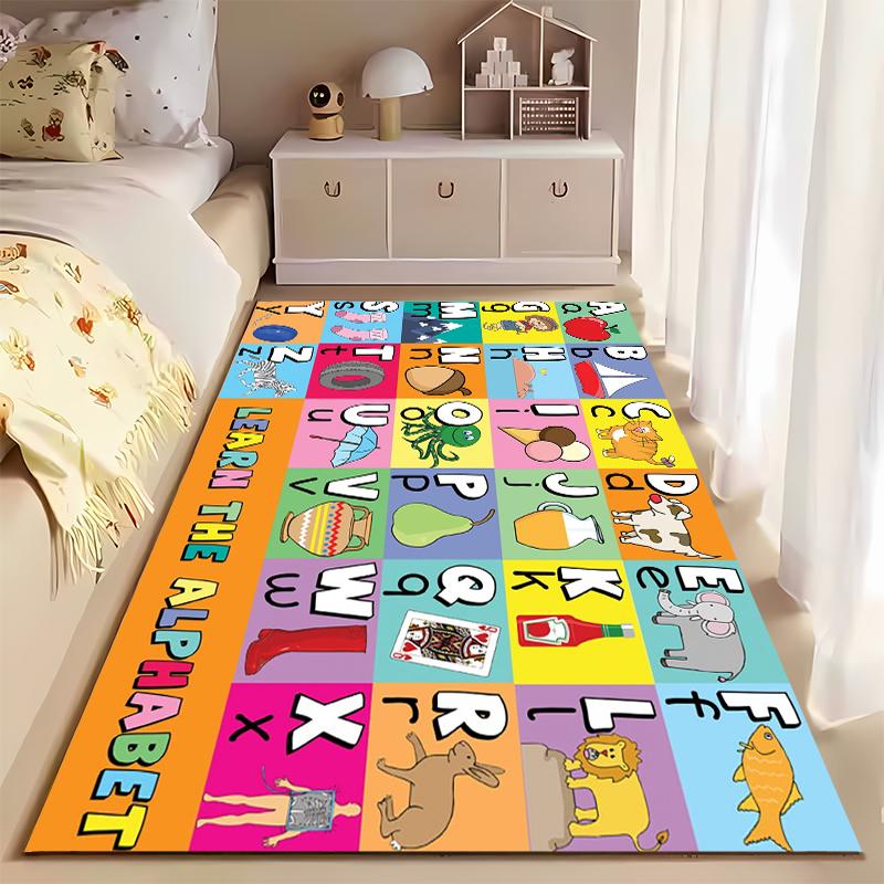 Colorful Alphabet Learning Rug: Non-slip rug suitable for living room and bedroom sofas.