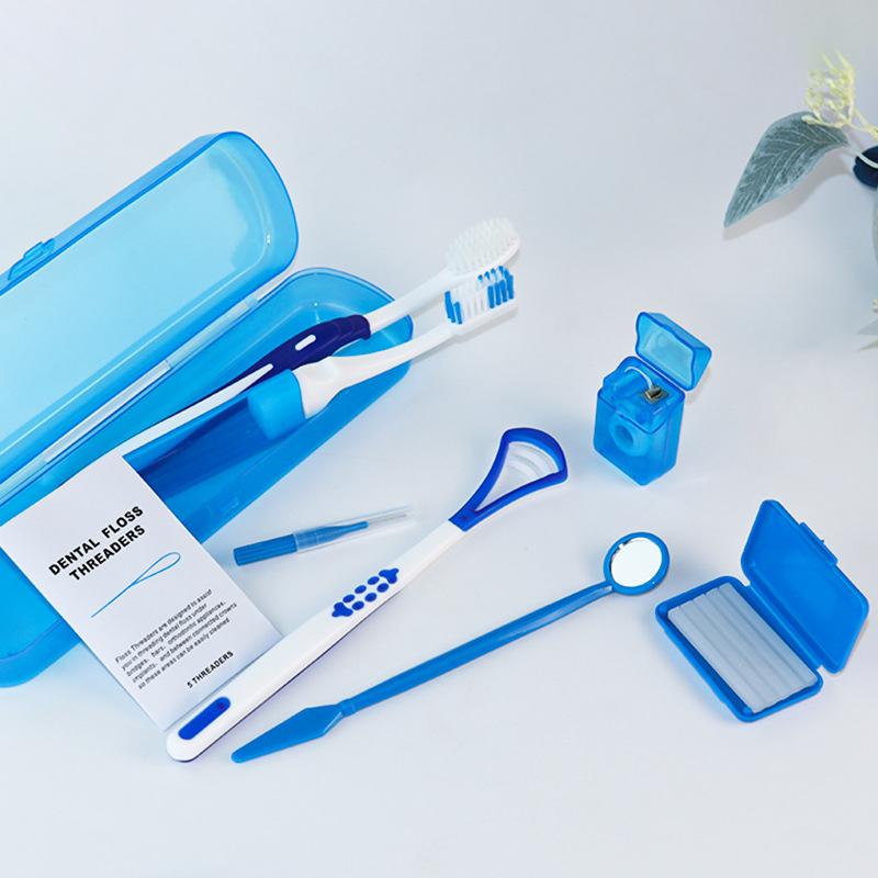 8Pcs/Set Dental Care Brush Kit Multicolour Dental Wax Teeth Cleaning Tool Mesh Bag Foldable Interdental Brush Floss Thread Wax