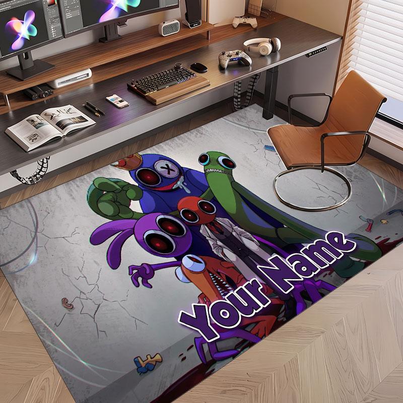 Custom Name Text Crystal Velvet Rug,Rainbow Friends Soft Plush Decorative Non Slip Floor Carpet