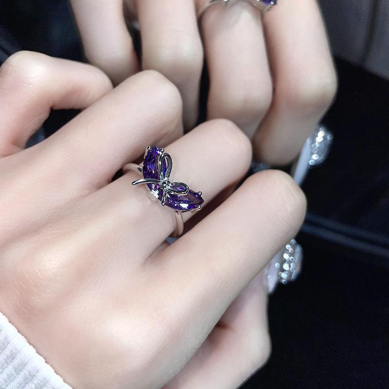 Liebe Farbige Diamanten, Zirkonia Schleifen, Kalter Wind, High-End Nischen Design, Personalisierbares Stapeln, Offene Ringe Tragen, Damen