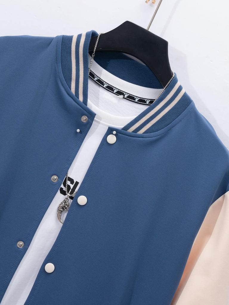 Men's Color Block Baseball Jacket and Track Pants Set