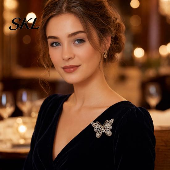 Butterfly Shape Brooch Rhinestone for Women, Vintage Lapel Secure Clasp Pin Pin, Hats Clothes Dress Decorative Jewelry Accessories Electroplated